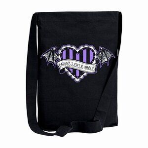Too Fast ✦ Daddy’s Little Ghoul Sling Tote ✦ Gothic Heart Bat Wings Black Purple
